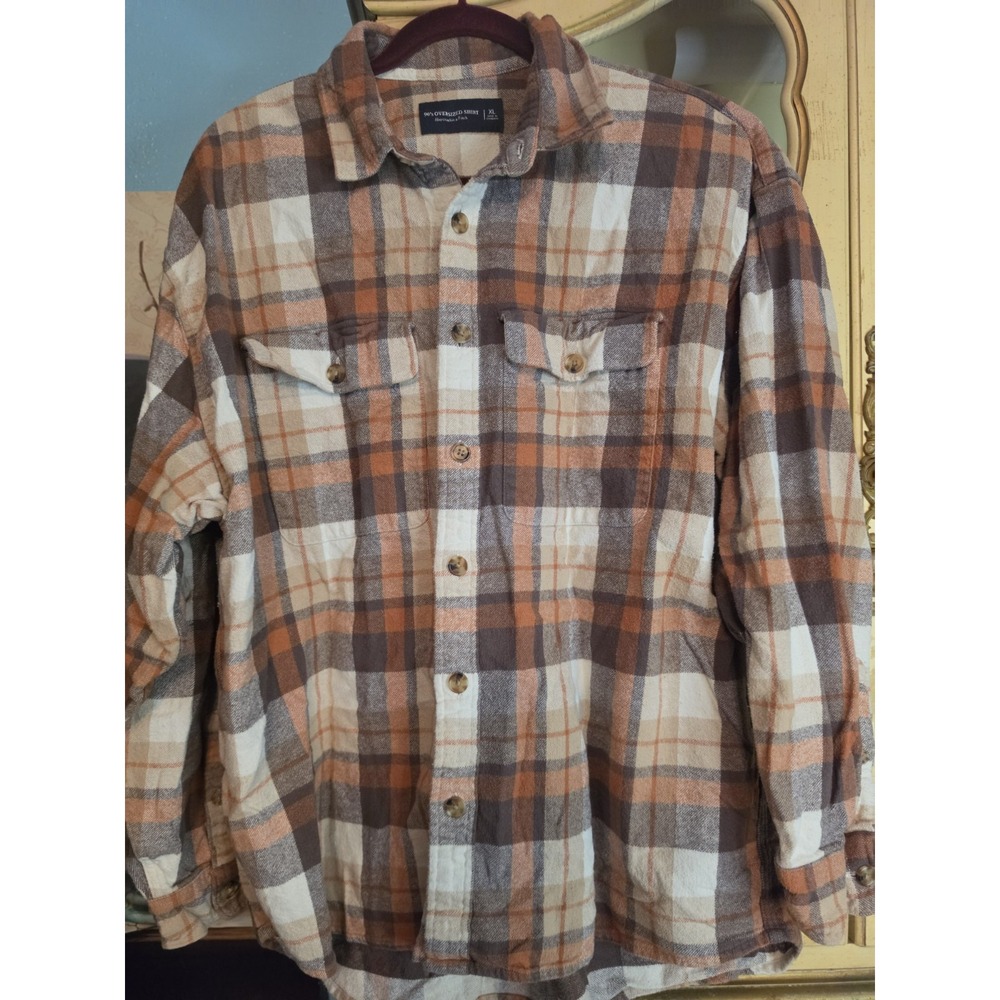 Abercrombie & Fitch Men's XL 90s Oversized Flannel Shirt Brown Orange Plaid...